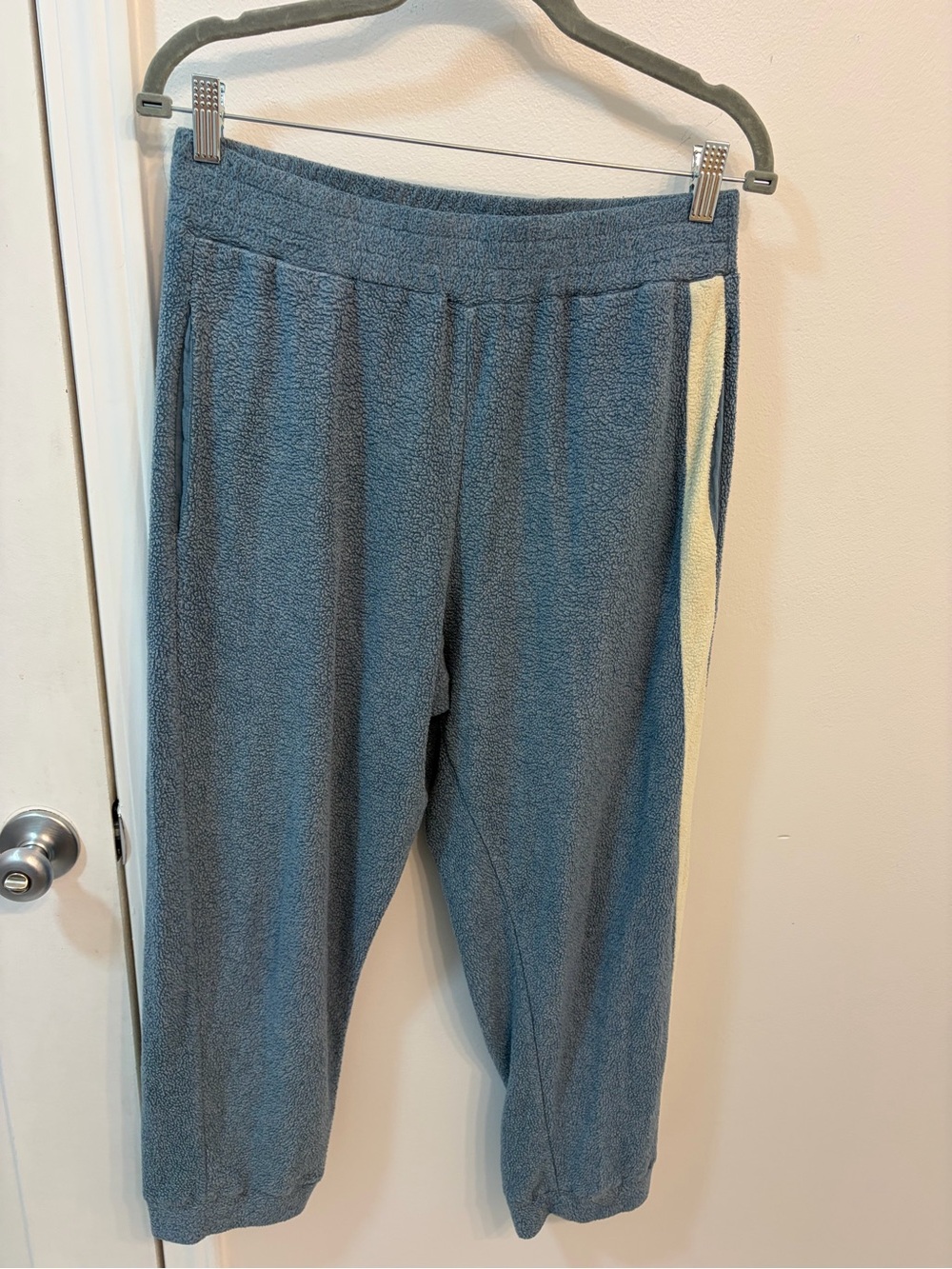 EUC Free People Denim Blue Terry Joggers with Gold Side Stripe